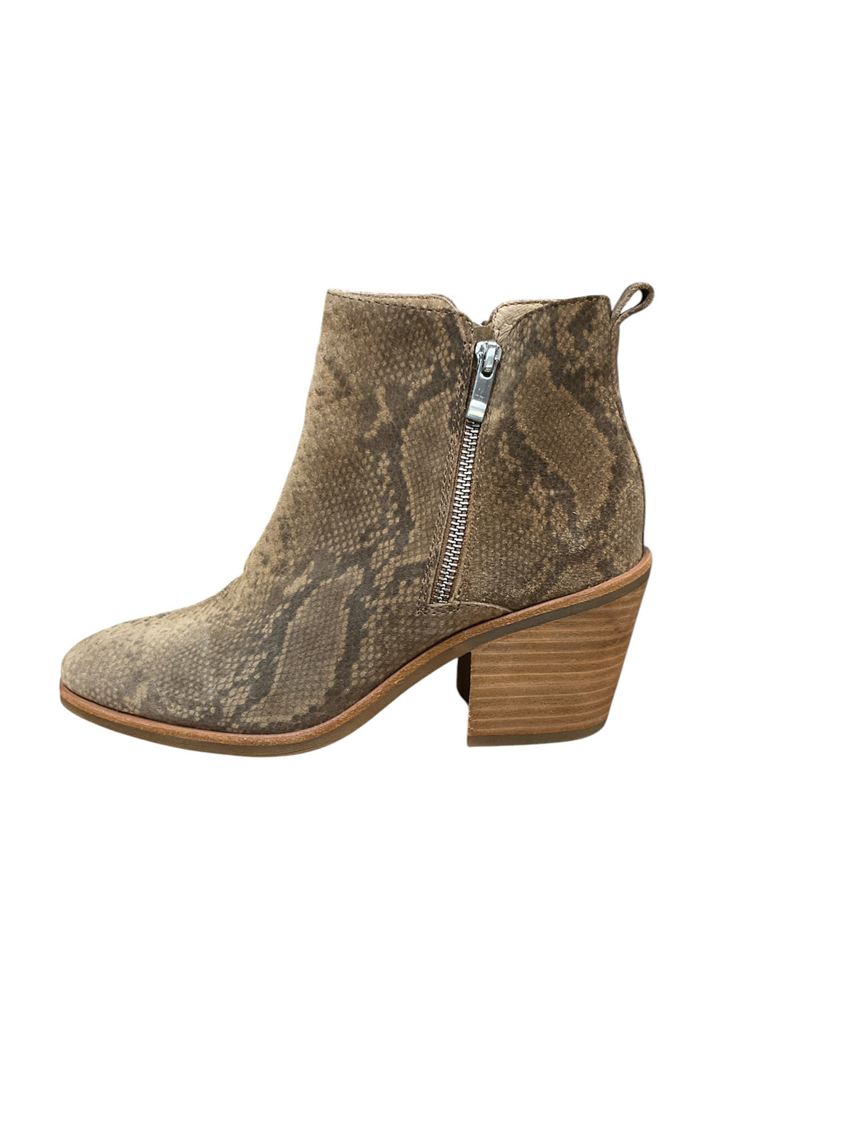 Sofft Bellis Brown Snake Print Suede Ankle Booties Side Zip Block Heel Size 8.5