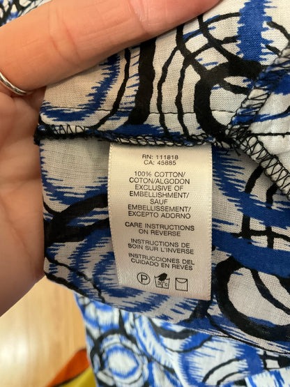 MICHAEL Michael Kors Blue &amp; White Scribble Circle Print Cotton Tunic Top Size Medium
