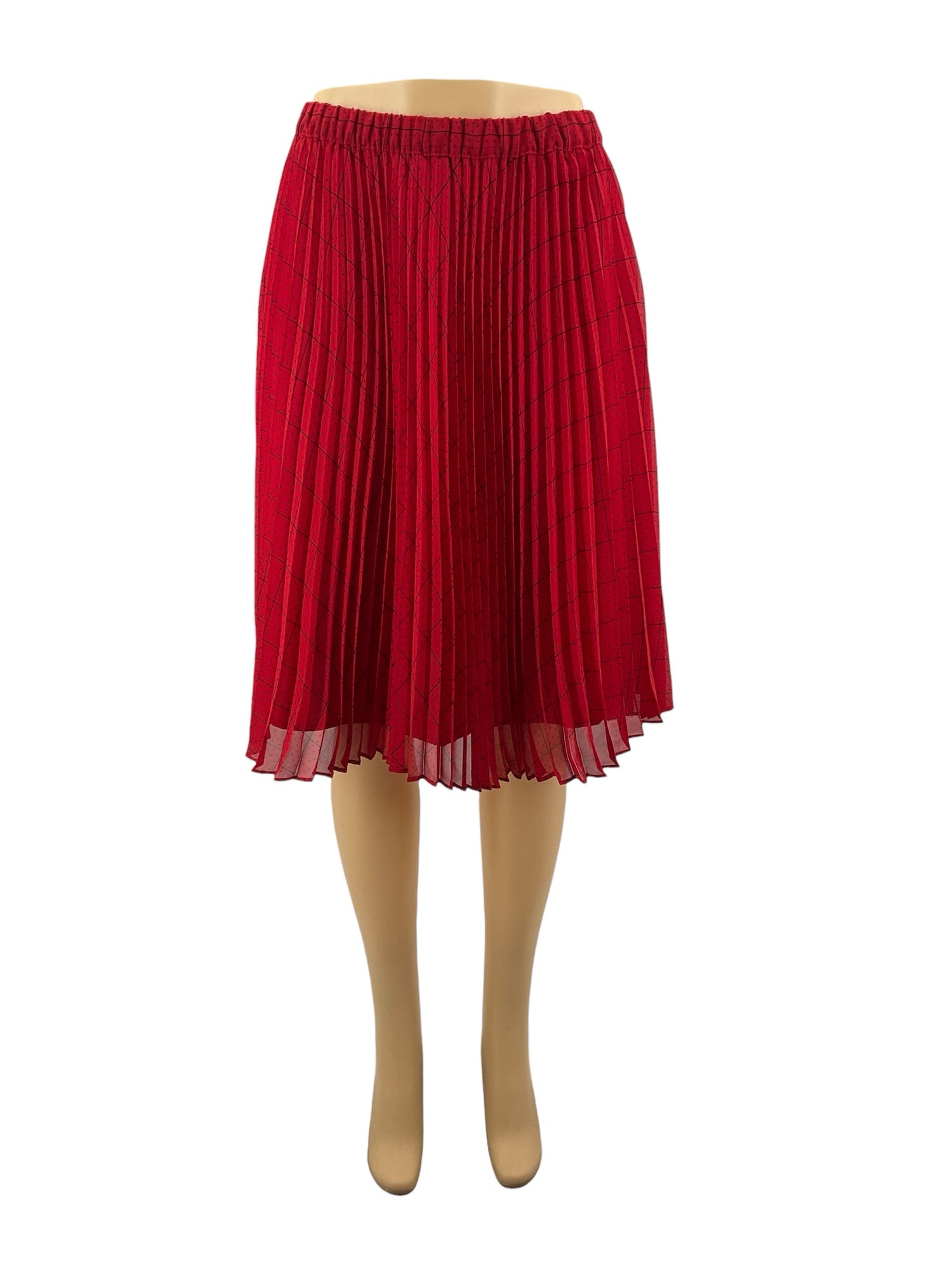 Elle red/black Skirt Pleated Polka Dot Midi Skirt Red &amp; Black Size XS - Size XS