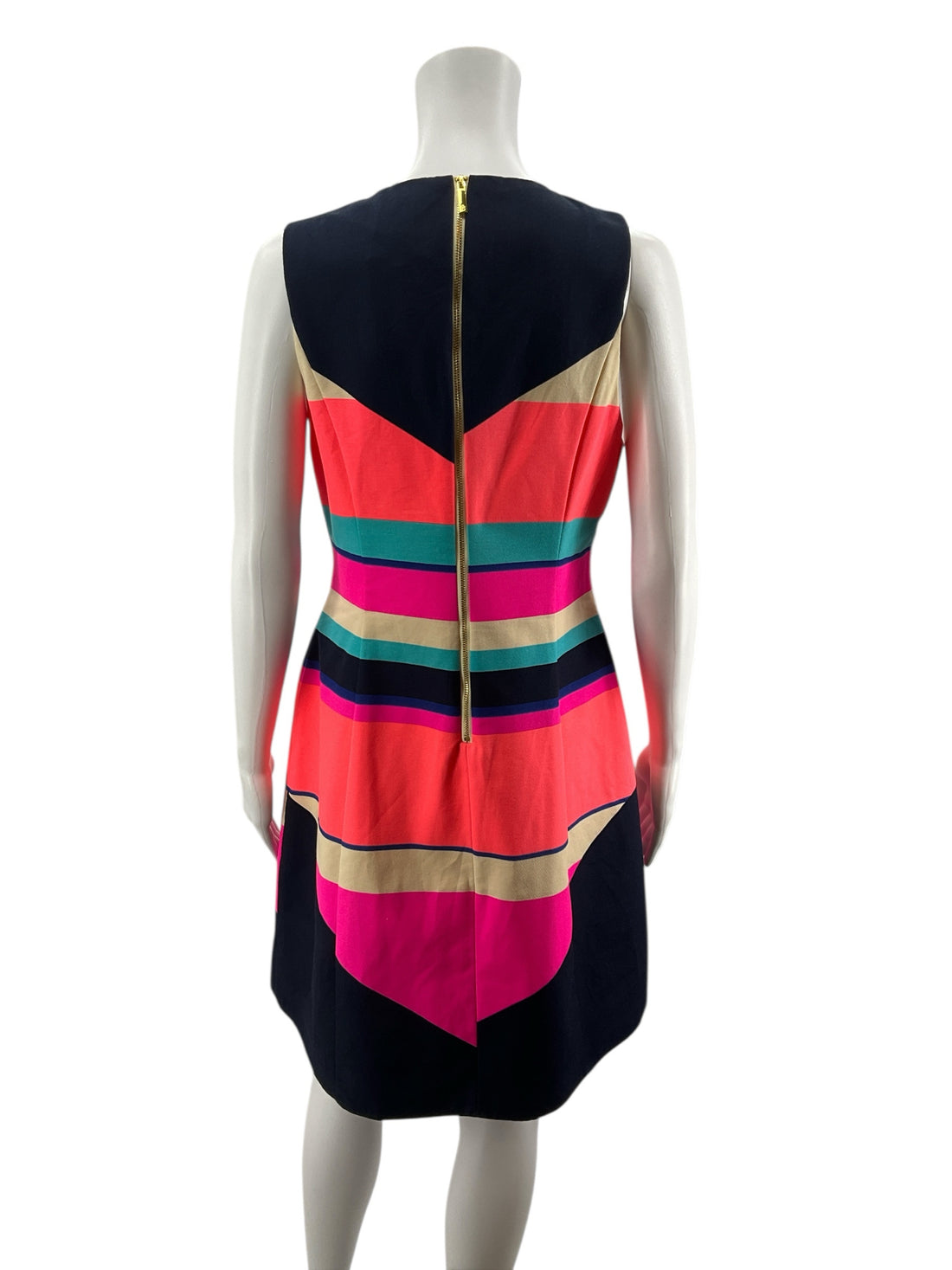 Julie Brown Tan/Coral/Aqua Stripe Pre-Owned Ladies Dress - Size 8