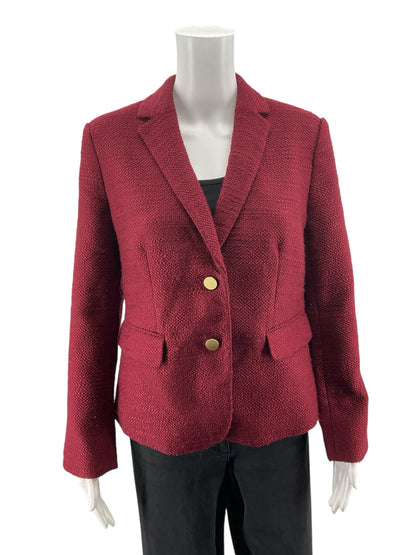 Ann Taylor Maroon Solid Pre-Owned Ladies Jacket - Size 12 Petite - Margaret’s Fine Consignment