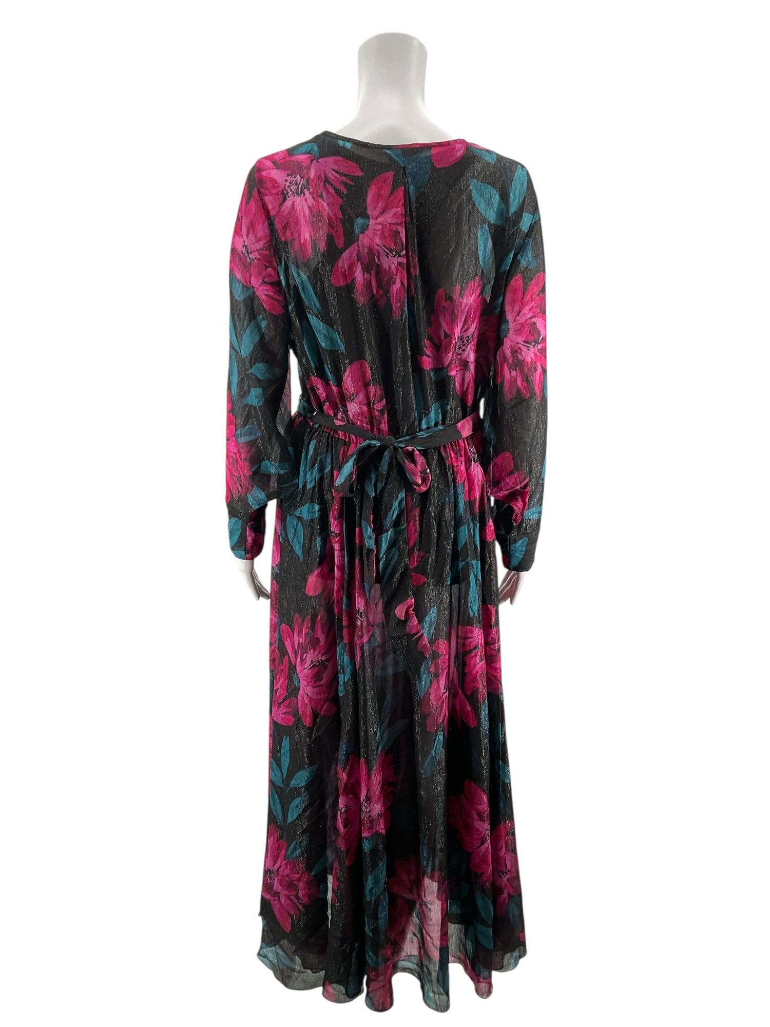 En Focus Petite Floral Lurex Wrap Maxi Dress Black Fuchsia Size 12P