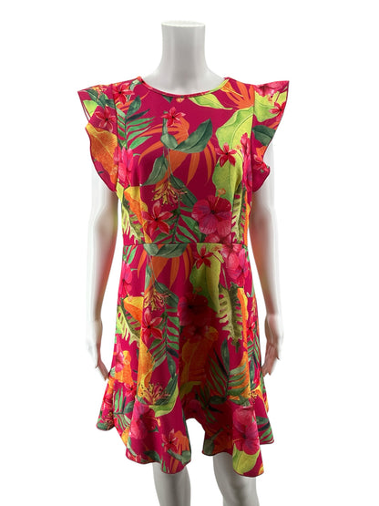 Shein Floral Cap Sleeve A-Line Dress Size XL Pink Green Orange