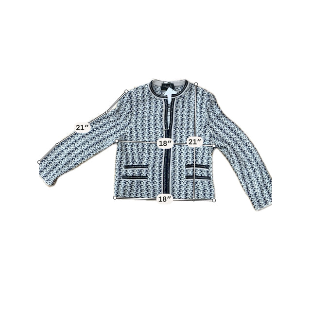 St. John Couture Tan/Navy Jacket Mosaic Knit Jacket Tan Navy Braided Trim NWT Size 18 - Size 18