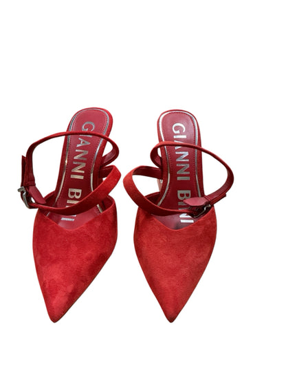 Gianni Bini Alaviah Red Suede Crystal Block Heel Mules | Size 6.5