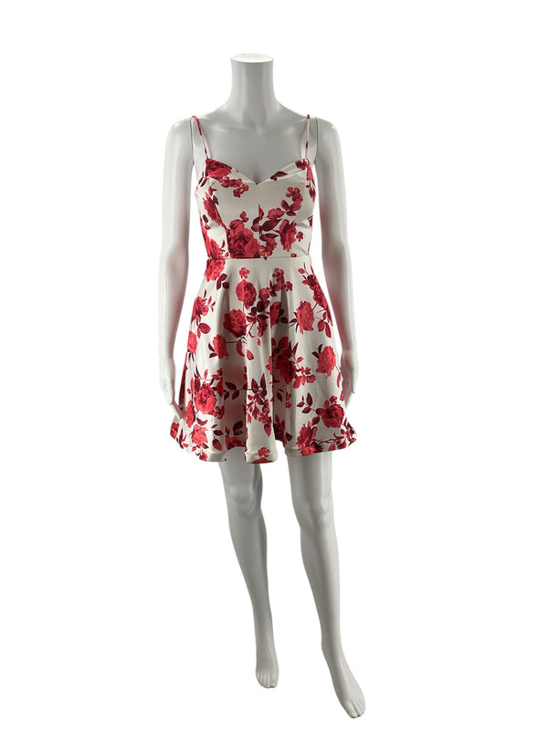 City Vibe White/Red Floral Pre-Owned Ladies Dress - Size 0