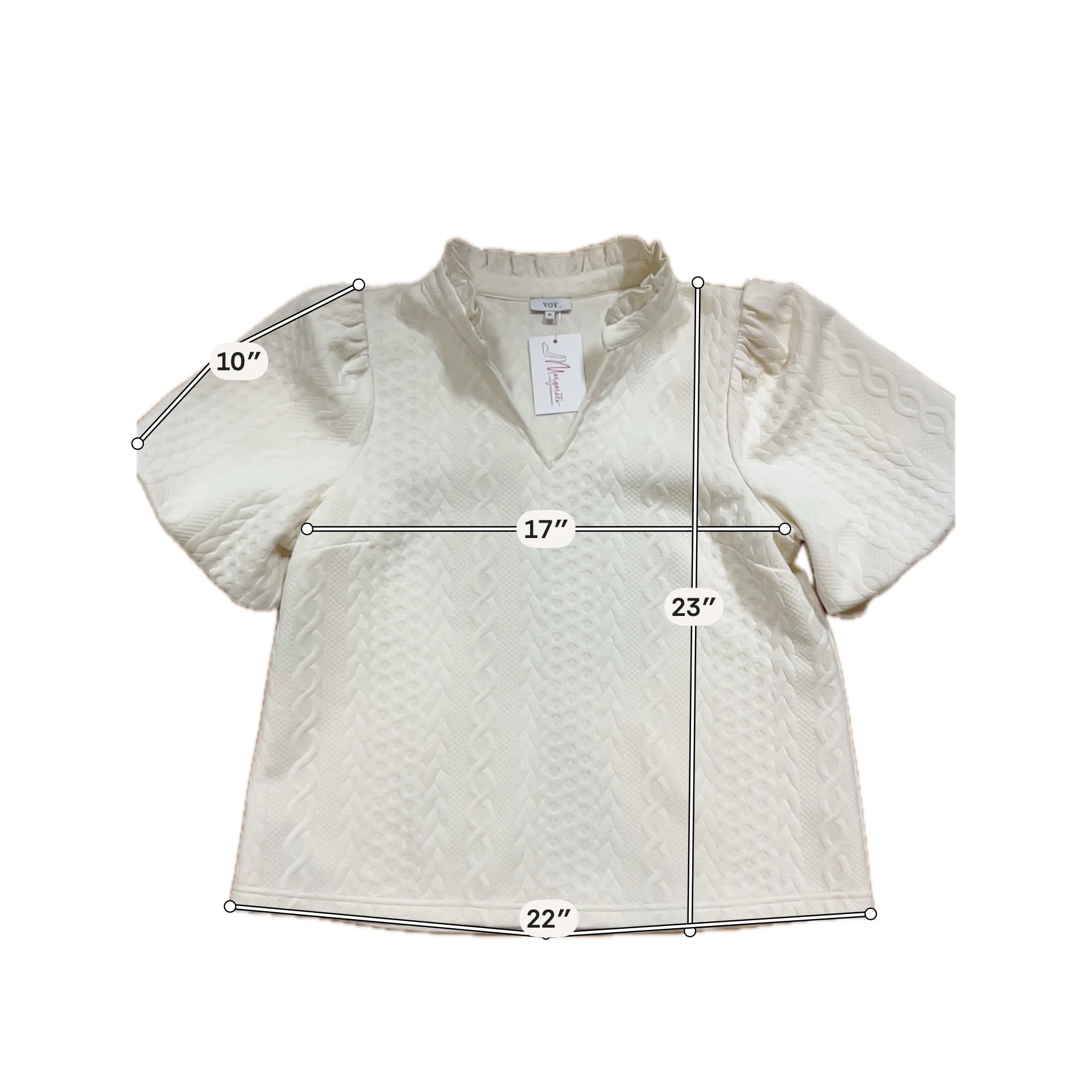 Voy by Tribal Cream Textured Flutter Sleeve Blouse | Size Medium