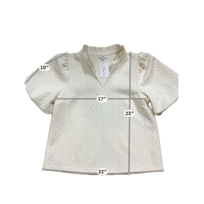 Voy by Tribal Cream Textured Flutter Sleeve Blouse | Size Medium