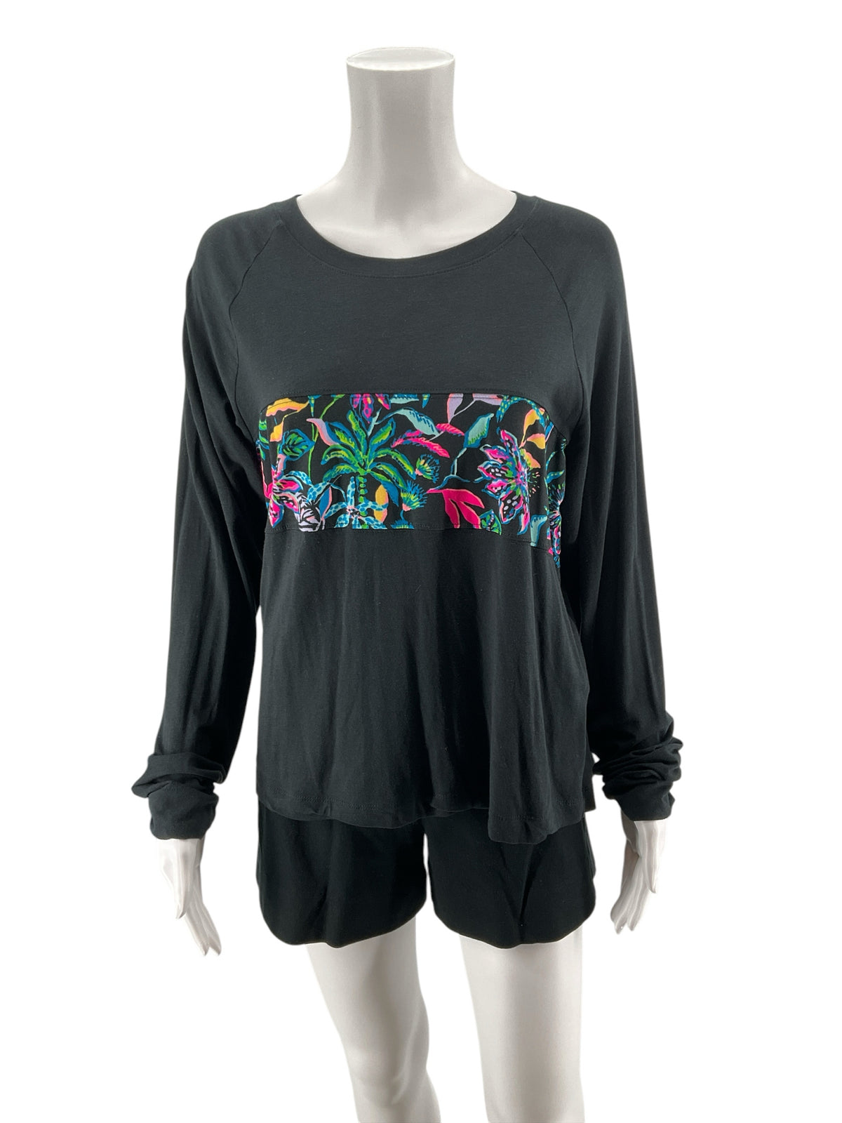 Lilly Pulitzer Kimi Long Sleeve Lounge Top Party Thyme Print Black Size Large