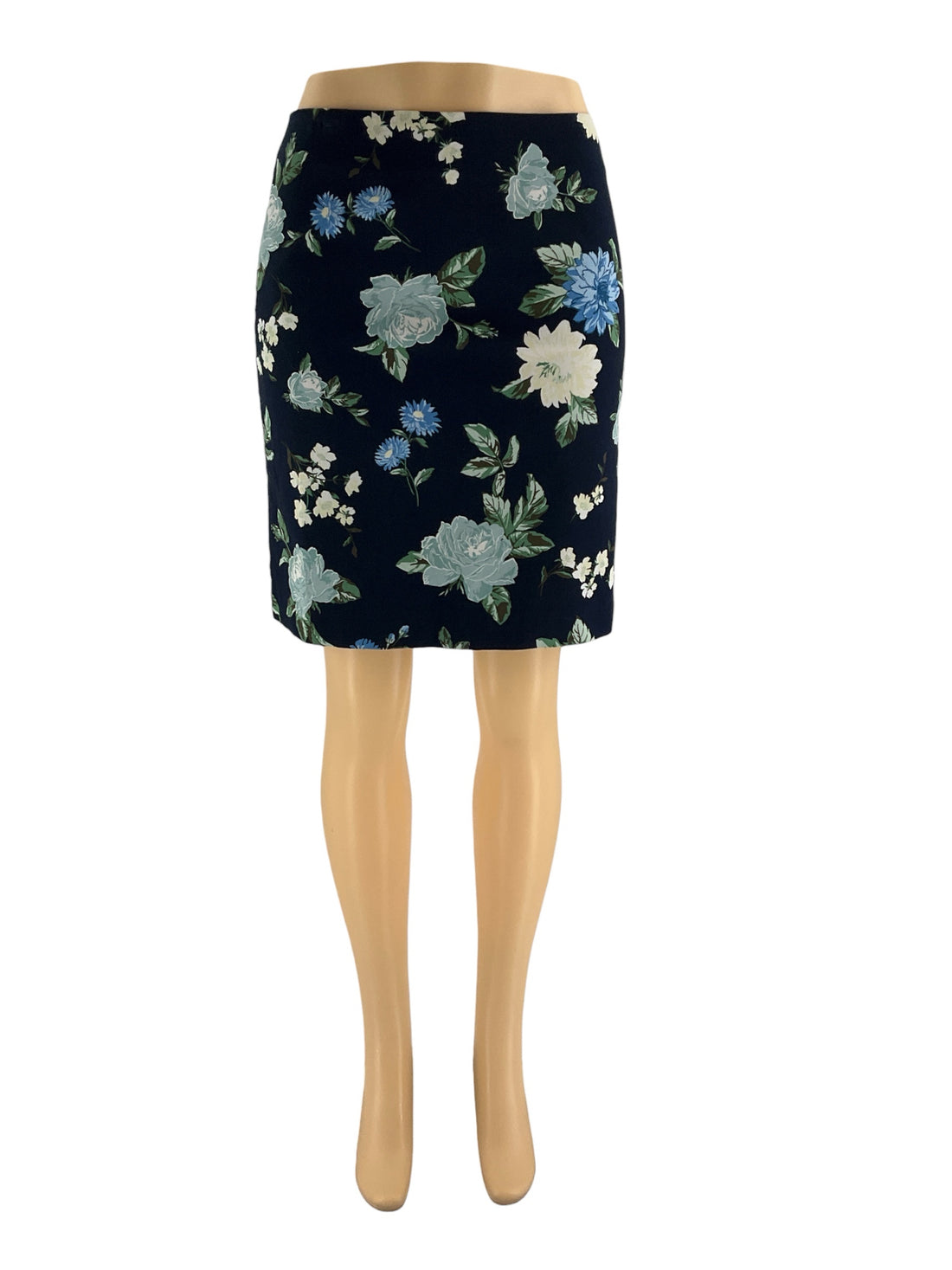 Ann Taylor Navy/Green/Yellow Floral Pre-Owned Ladies Skirt - Size 4 Petite - Margaret’s Fine Consignment