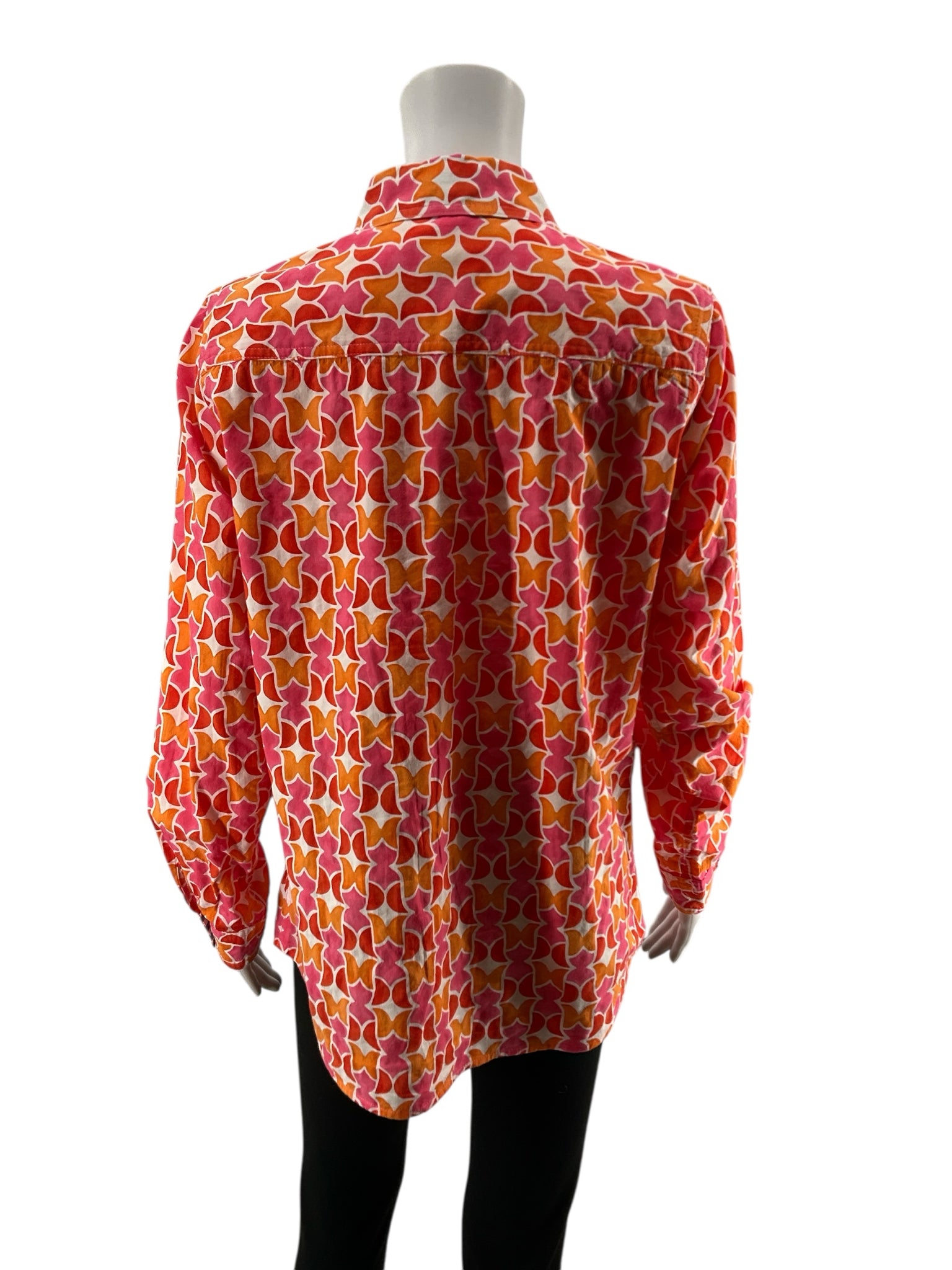 J. McLaughlin red/orange Button Down Geometric Print Cotton Stretch Button-Down Shirt Size Medium - Size M