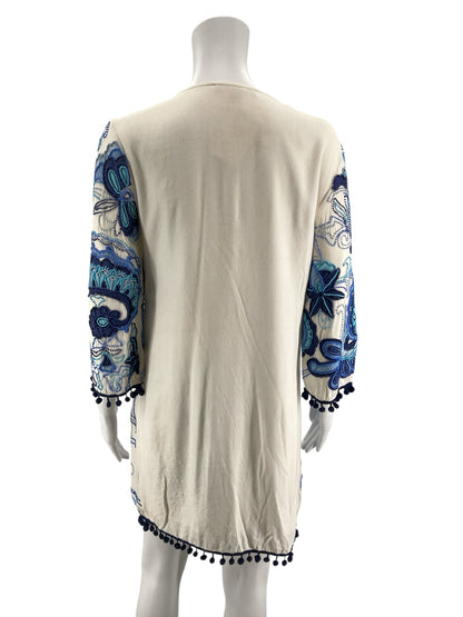 Boston Proper Boho Embroidered Tassel Tie Tunic Dress Size XS