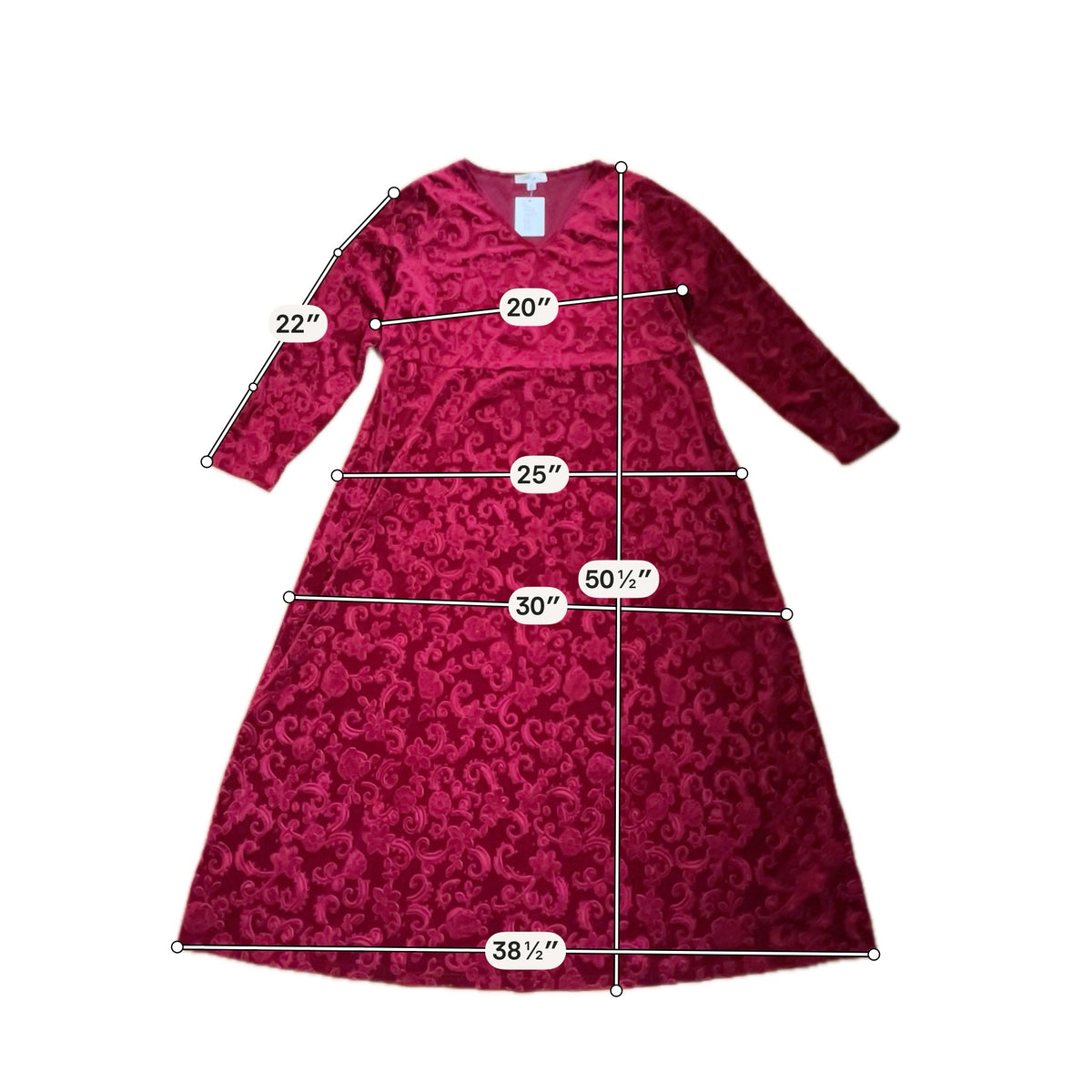 Maple Maple Red Velvet Burnout Maxi Dress Plus Size 1X | Vintage Floral Paisley Holiday Gown- ONLINE ONLY