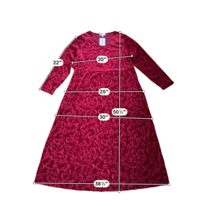 Maple Maple Red Velvet Burnout Maxi Dress Plus Size 1X | Vintage Floral Paisley Holiday Gown- ONLINE ONLY