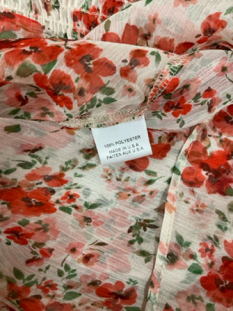 MISA Cream/red Mini Los Angeles Savanna Floral Smocked Mini Dress Cream Red Size Small - Size S