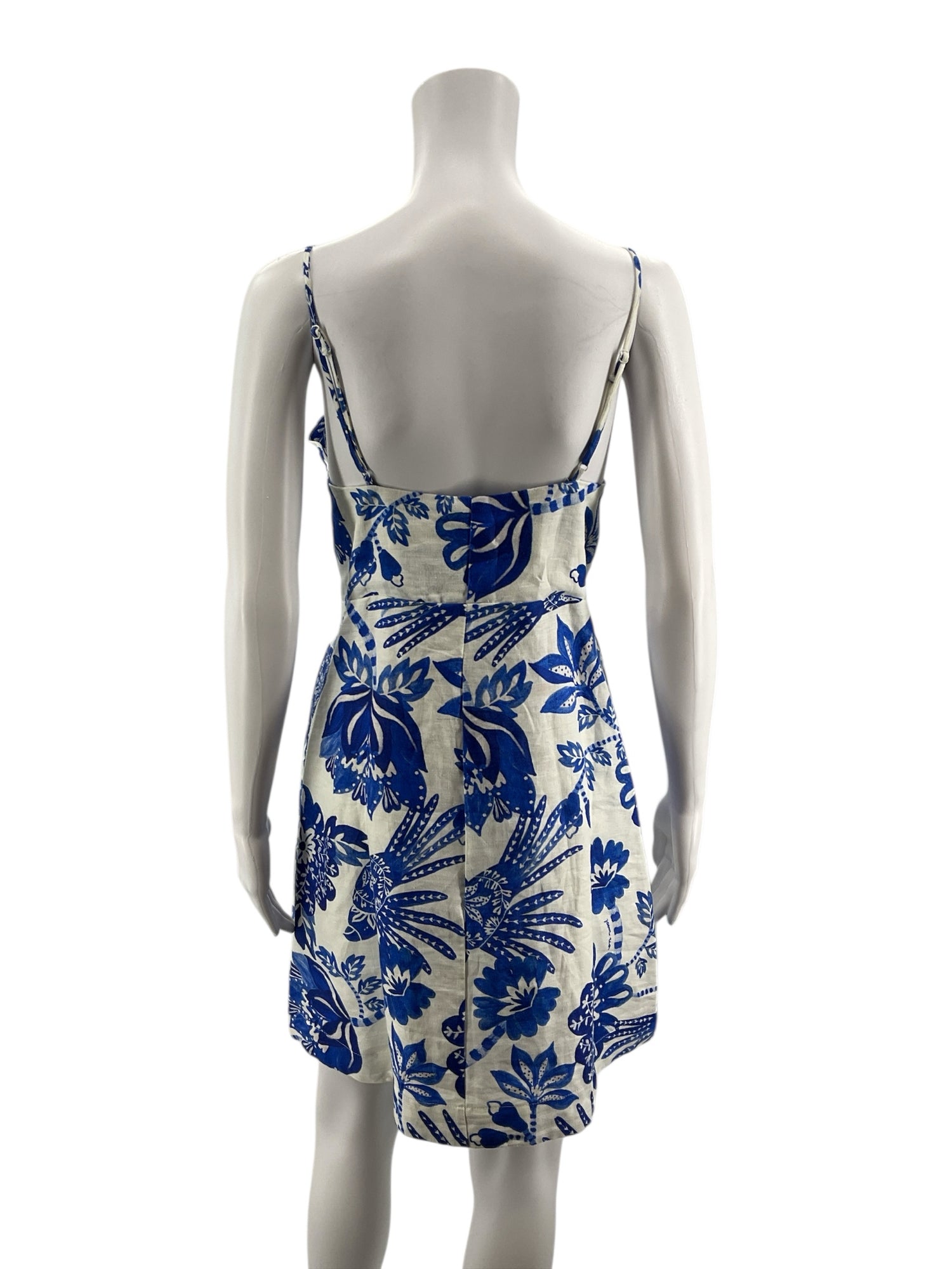 FARM Rio blue/white A-Line Farm Blue/White Birds Pre-Owned Ladies Dress - Size Large - Size L