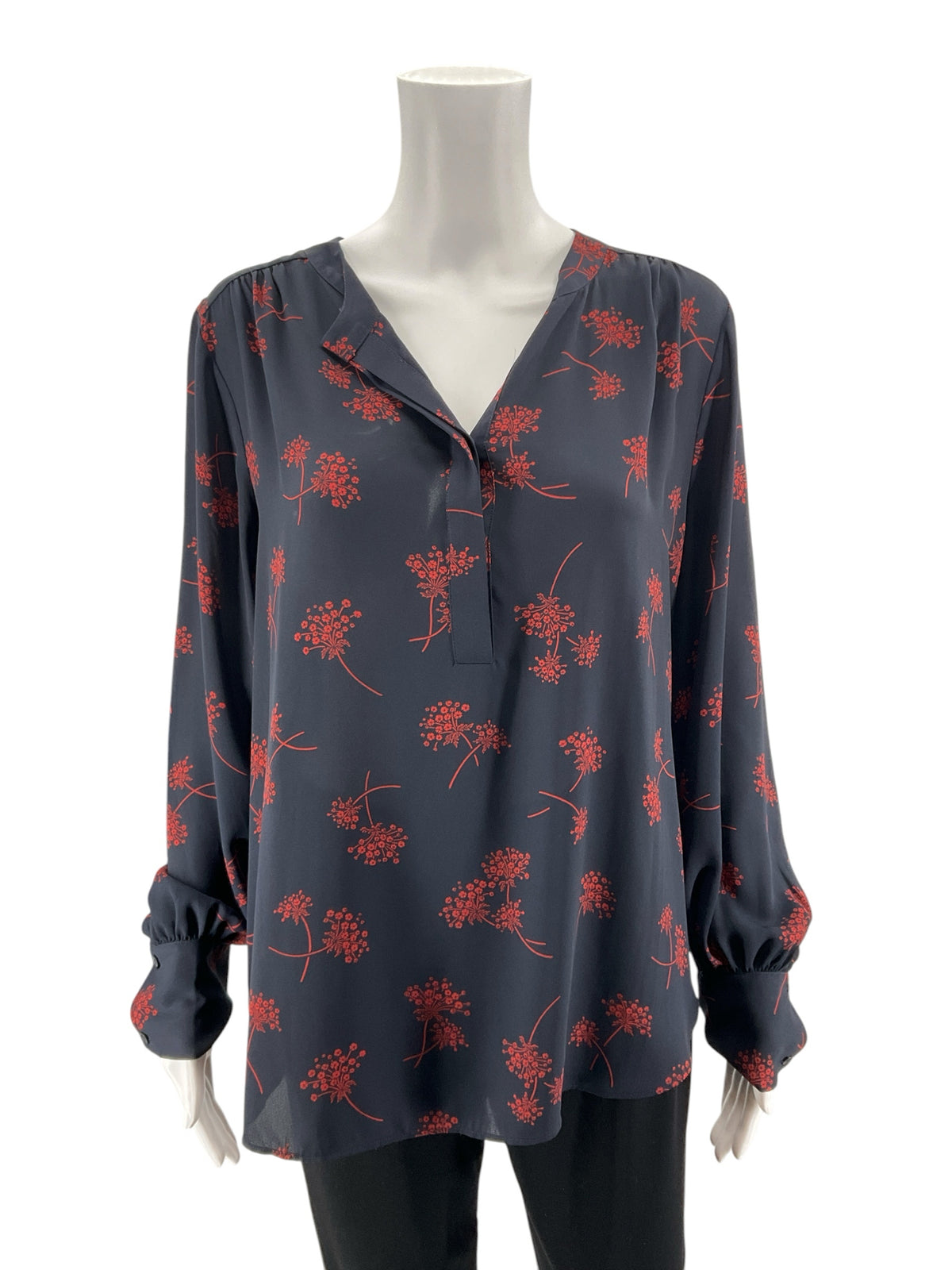 Ann Taylor Navy &amp;amp; Rust Floral Long Sleeve Blouse - Size Large - ONLINE ONLY