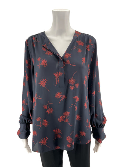 Ann Taylor Navy &amp;amp; Rust Floral Long Sleeve Blouse - Size Large - ONLINE ONLY