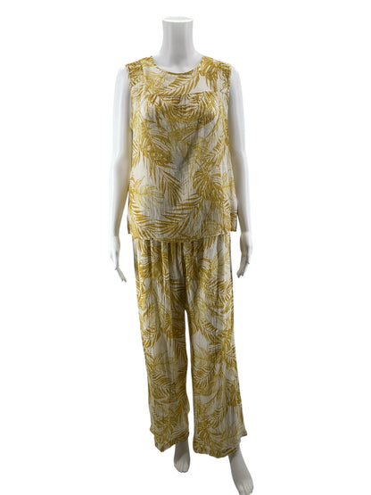 Nanette Lepore Mustard Palm Leaf 2-Piece Set Top &amp; Pants | Size Medium