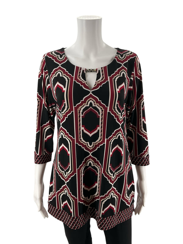 White House Black Market Black/Maroon Print Pre-Owned Ladies Top - Size Medium