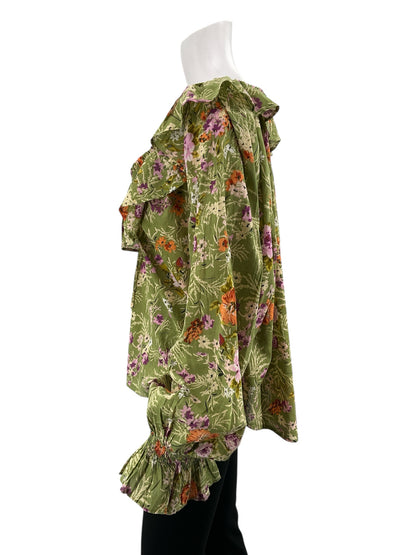 Anthropologie Green/purple/white Long Sleeve Green/Purple/White Floral Pre-Owned Casual Top - Size Large - Size L