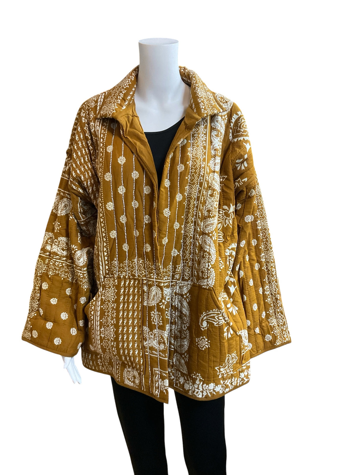 Anthropologie Dolly Patchwork Quilted Jacket Mustard Bandana Boho OS NWT