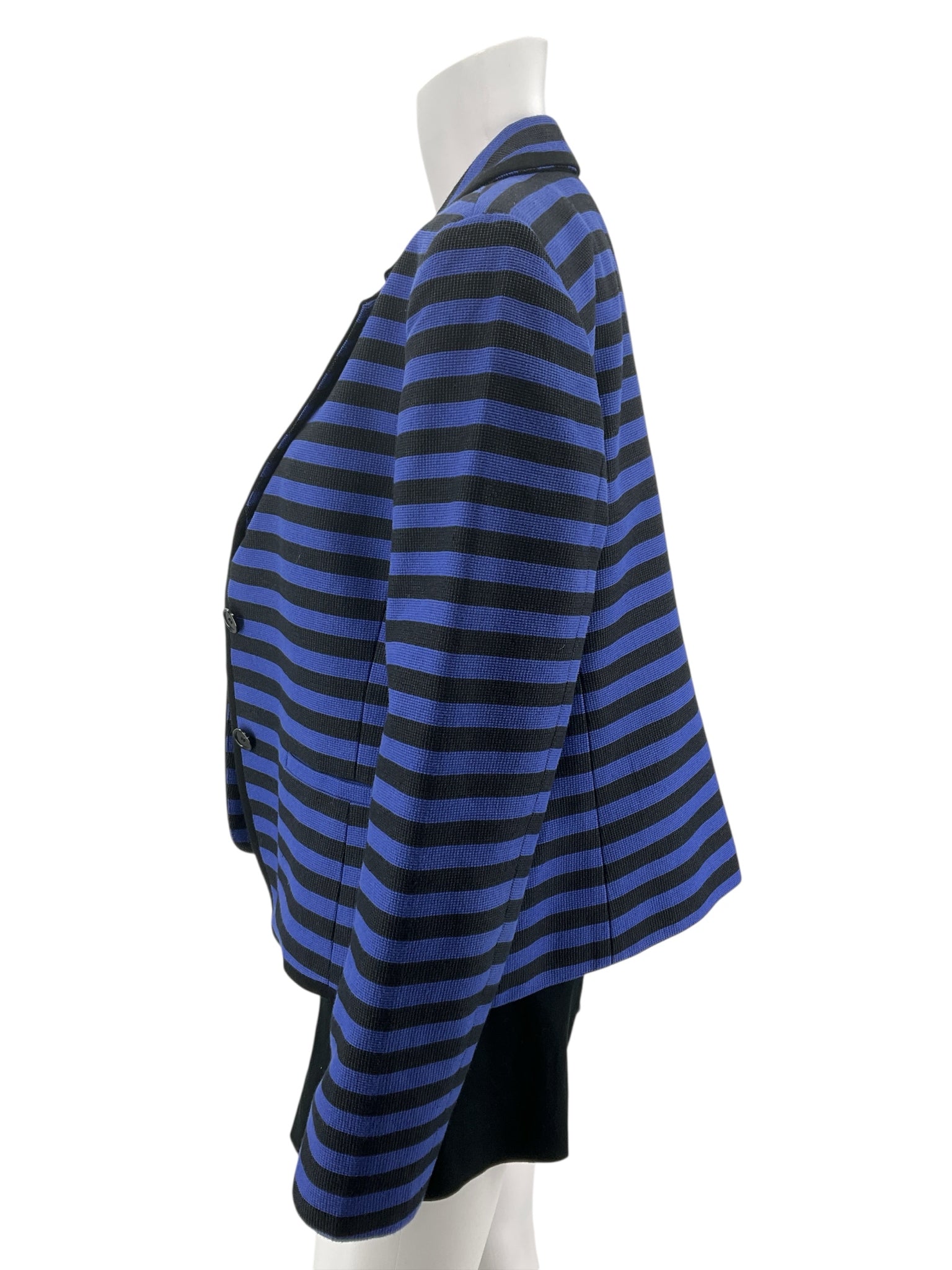 Ann Taylor LOFT Striped Knit Blazer Blue Black Cotton Blend Size 12