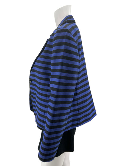 Ann Taylor LOFT Striped Knit Blazer Blue Black Cotton Blend Size 12