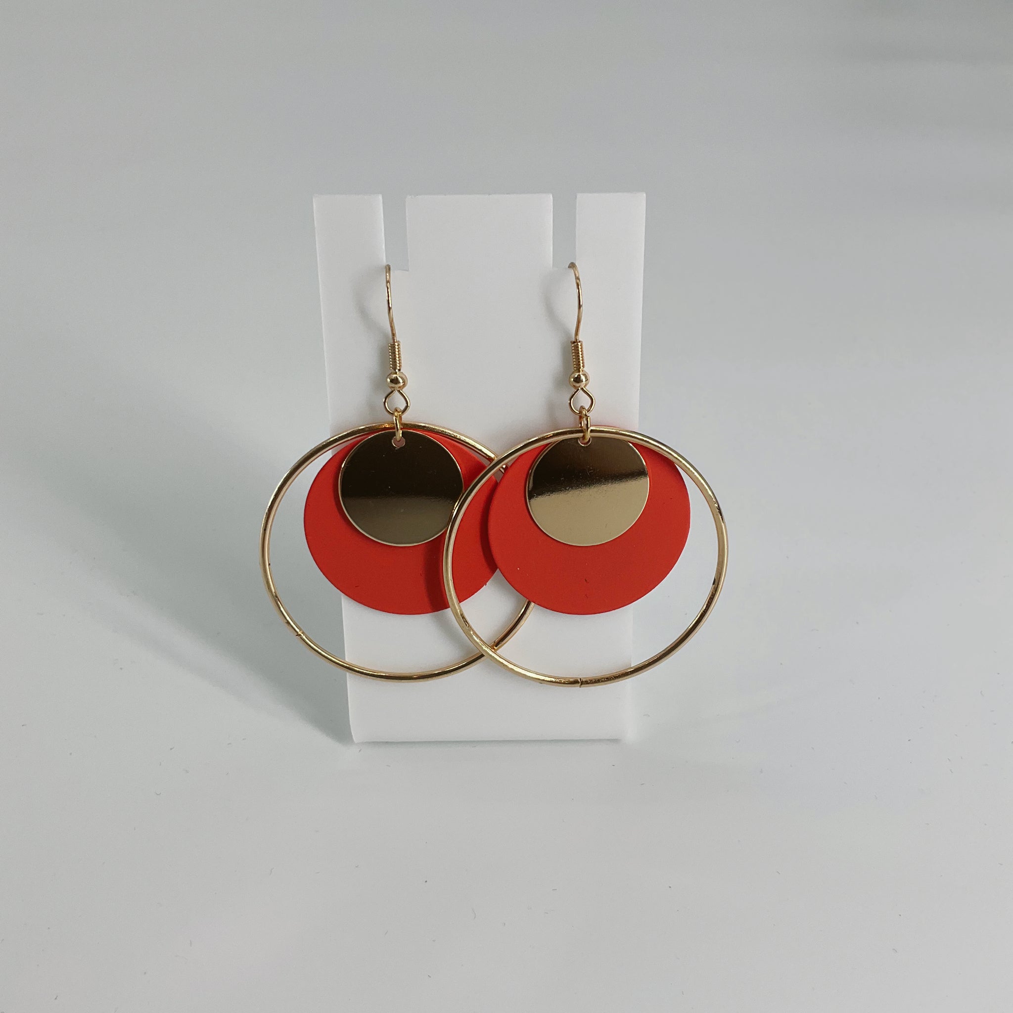 Coral & Gold Hammered Metal & Acrylic Dangle Earrings