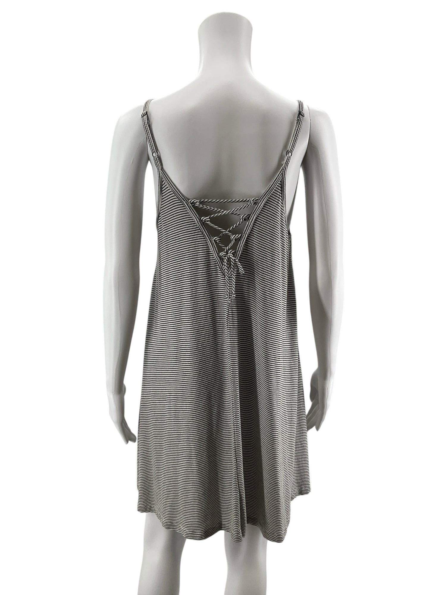 Hem &amp; Thread Black &amp; White Striped Lace-Up Back Swing Dress Size Medium