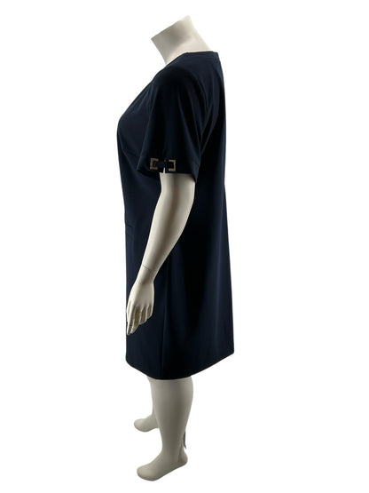 Tommy Hilfiger Plus Size Navy Keyhole Tab Sleeve Shift Dress 18W