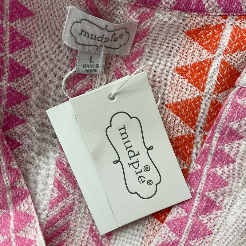 Mud Pie White/PInk/Orange Maxi Pre-Owned Ladies New with Tags Dress -Size Large
