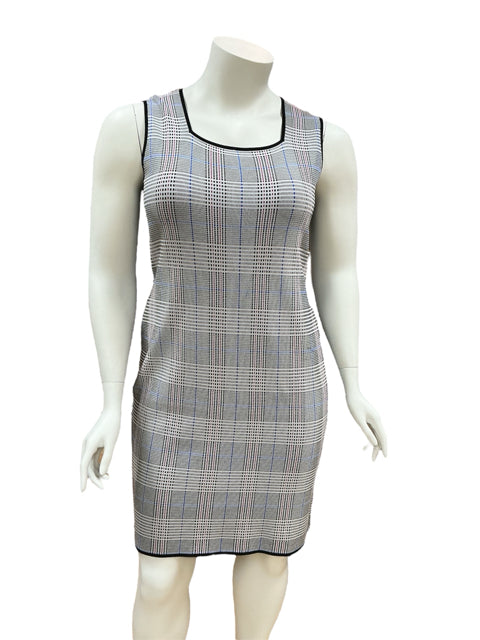 Carlisle White/Black/Blue/Pink Plaid Dress Size XL - close up