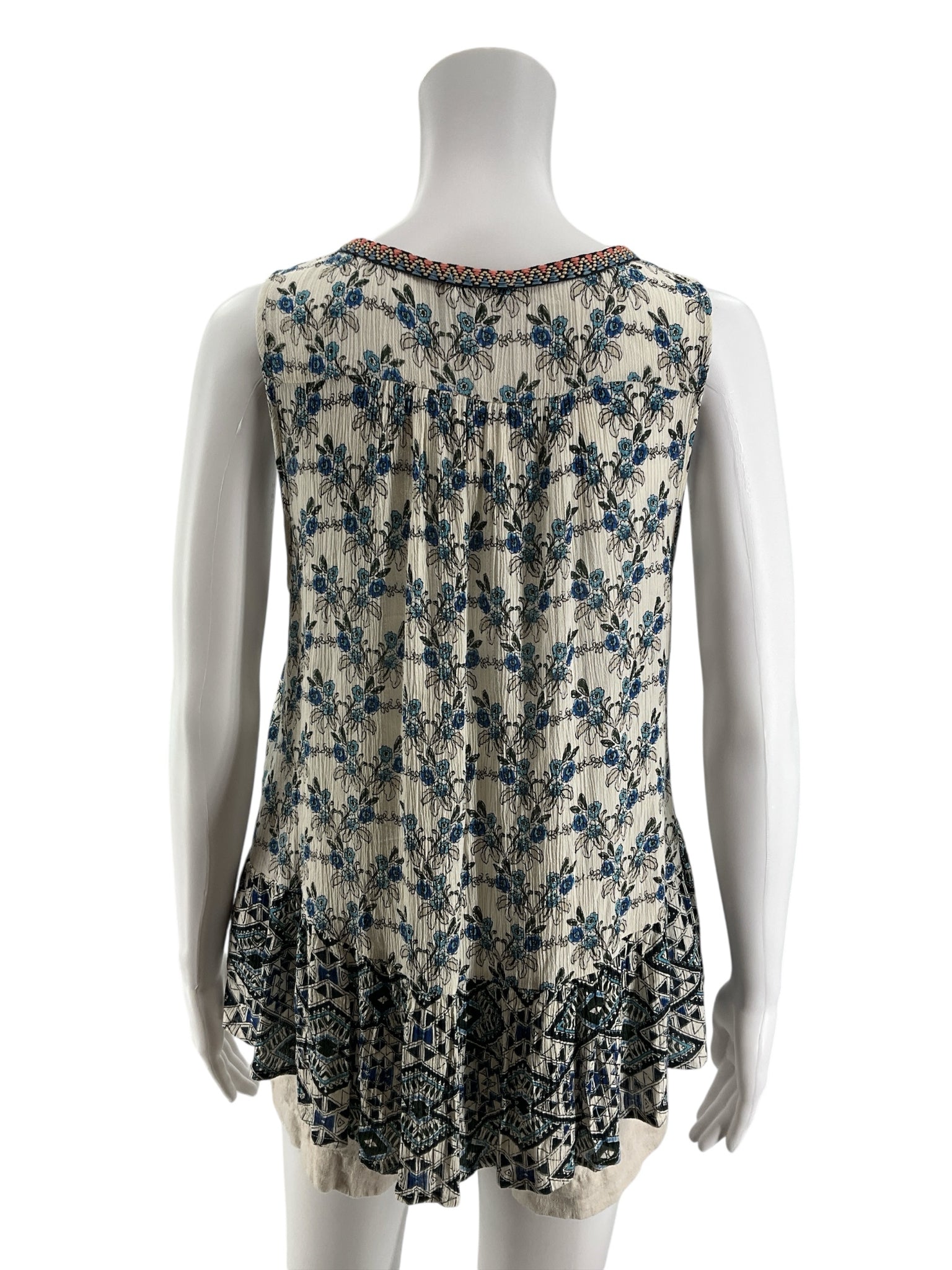 Patrons of Peace Floral Braided V-Neck Tunic Top | Size M | Bohemian Rayon Tank