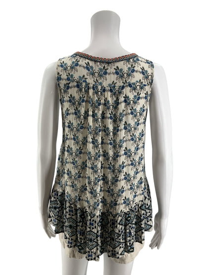 Patrons of Peace Floral Braided V-Neck Tunic Top | Size M | Bohemian Rayon Tank