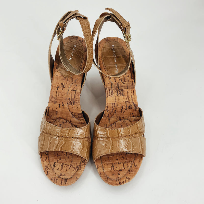 Bandolino Tan Solid Pre-Owned Ladies Wedge Sandals - Size 9 - Margaret’s Fine Consignment