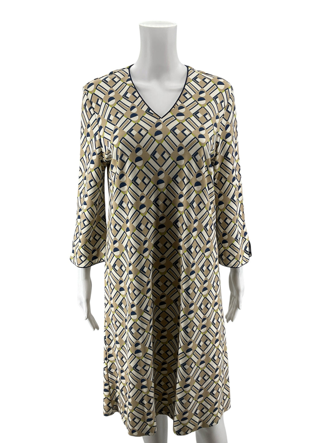 J. McLaughlin Catalina Cloth Geometric Print Shift Dress 3/4 Bell Sleeve Size Medium