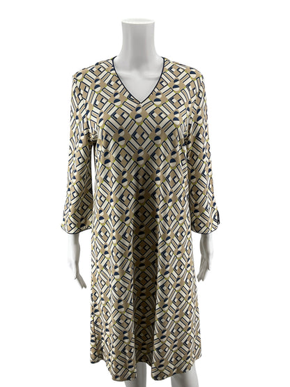 J. McLaughlin Catalina Cloth Geometric Print Shift Dress 3/4 Bell Sleeve Size Medium