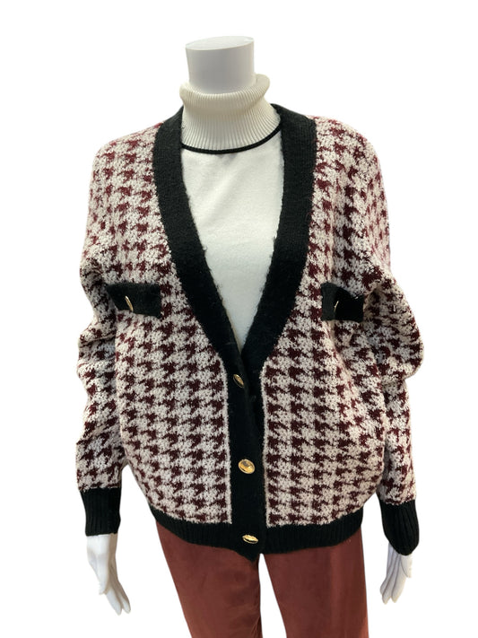 Maeve Size Large Maroon/White/Black Cardigan Pre-Owned Ladies Casual Top