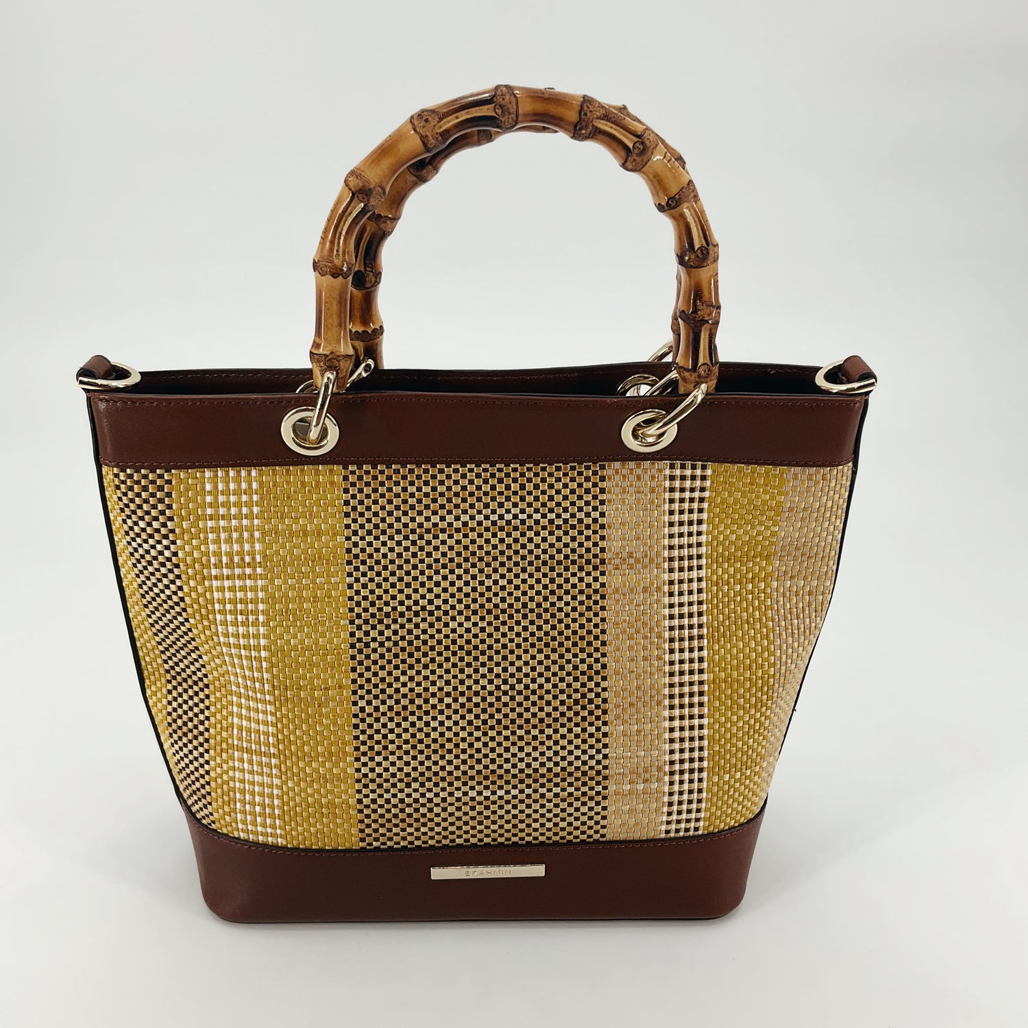 Brahmin Lane Woven Straw &amp; Leather Tote Bag with Bamboo Handles