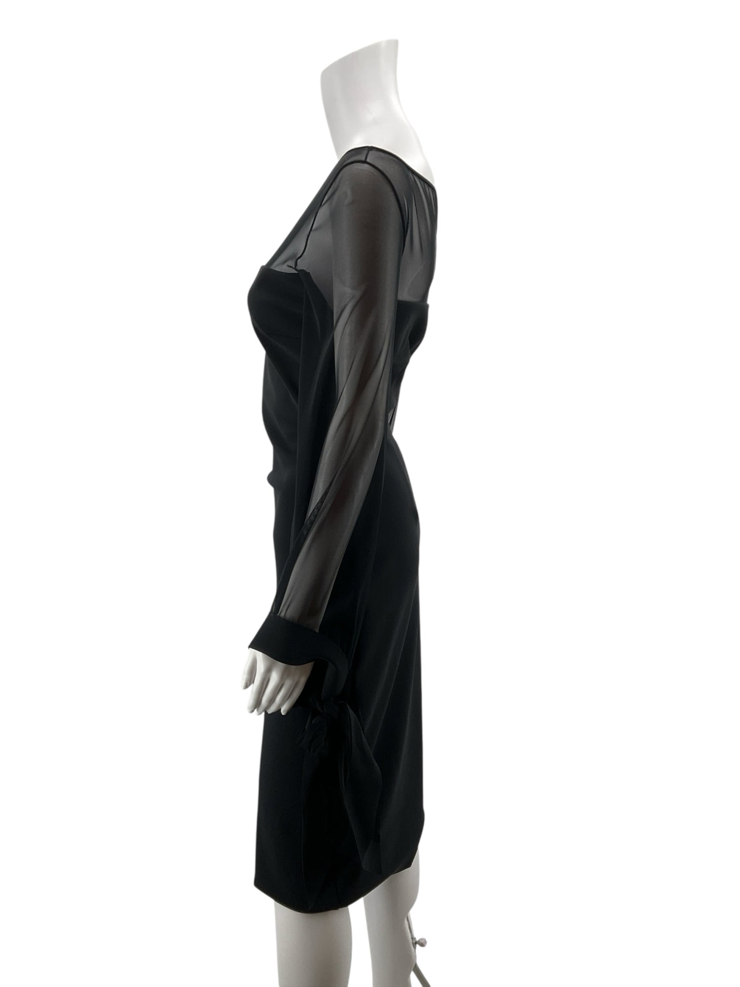 Chiara Boni La Petite Robe Agnese Sheer Sleeve Tie-Cuff Midi Dress Black Size Small