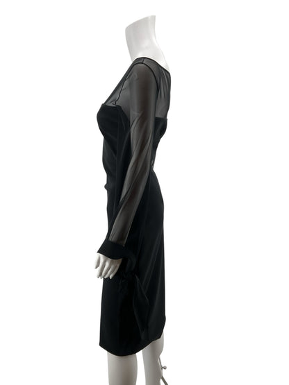 Chiara Boni La Petite Robe Agnese Sheer Sleeve Tie-Cuff Midi Dress Black Size Small