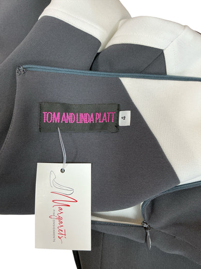 Tom And Linda Platt Gray/White Pre-Owned Ladies Dress - Size 4