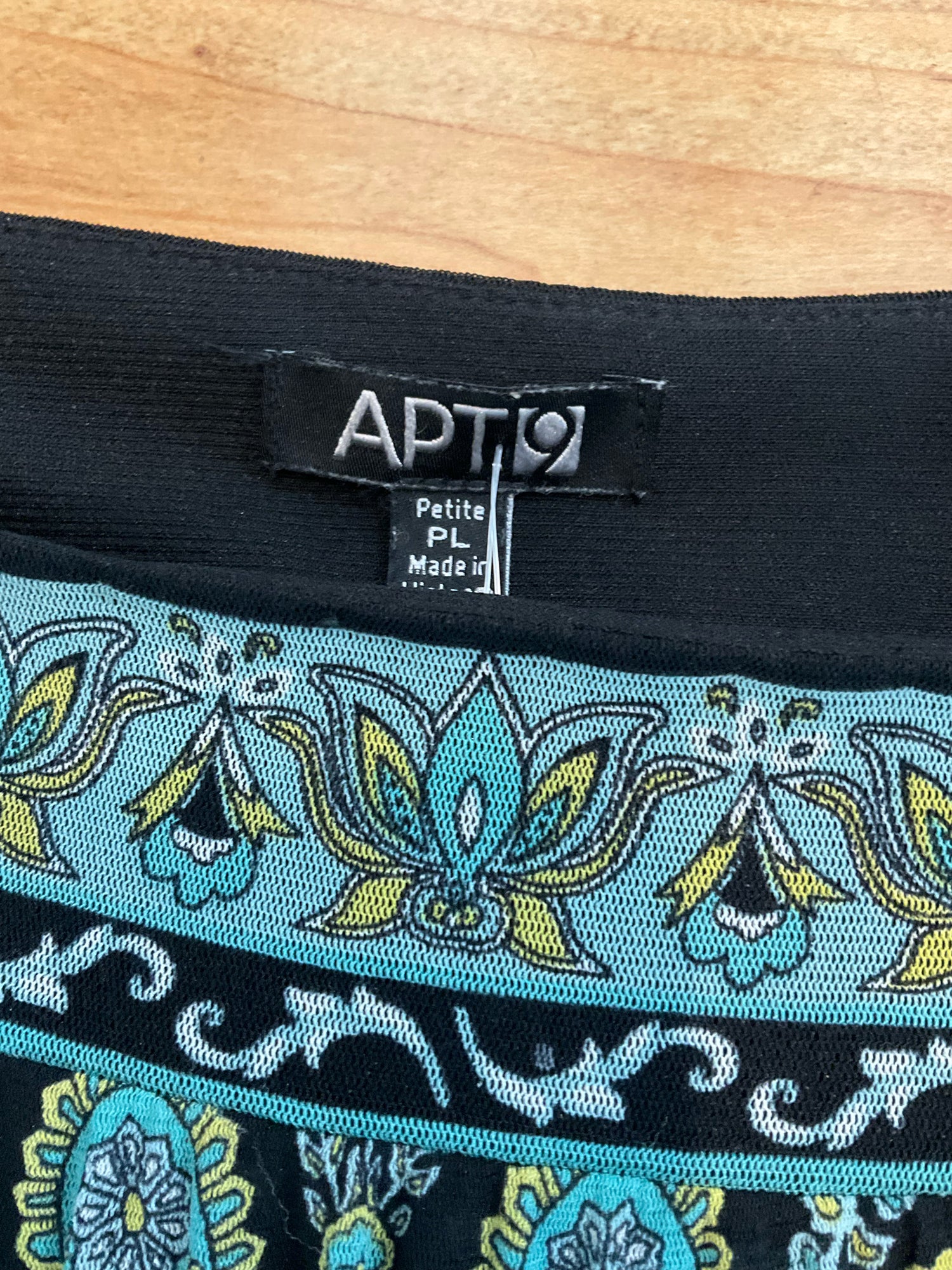 Apt. 9 Petite Large Paisley Embroidered Flutter Sleeve Blouse Black Turquoise