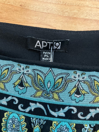Apt. 9 Petite Large Paisley Embroidered Flutter Sleeve Blouse Black Turquoise