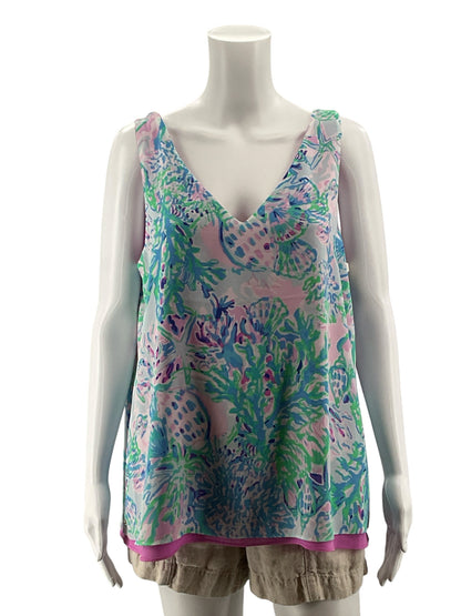 Lilly Pulitzer Downstairs Tank Top in Shell Me About It Print Size Large