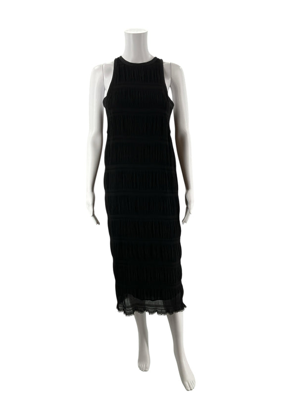 Superfine Black Textured Pre-Owned Ladies Dress - Size XS