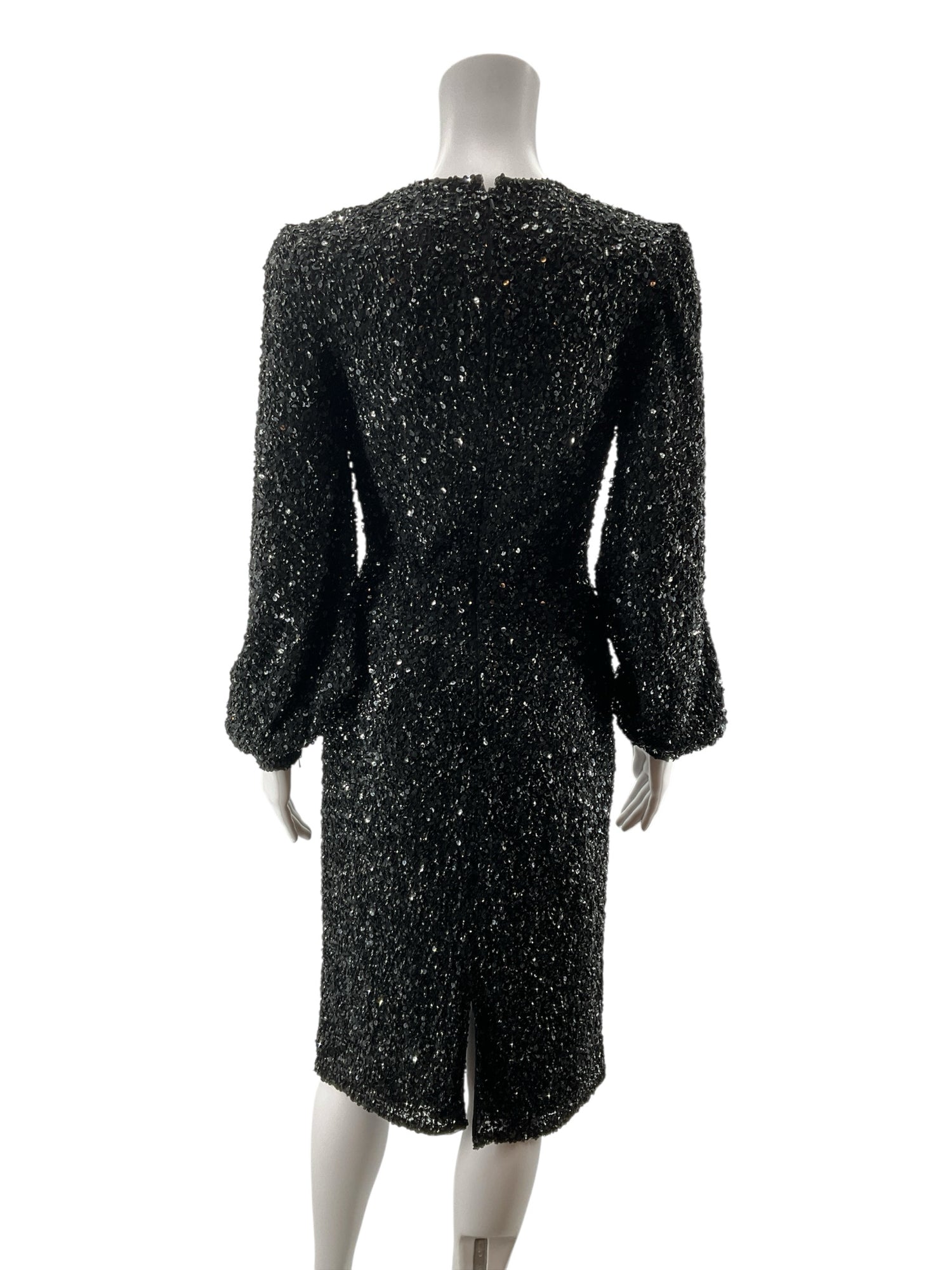 Ashley Lauren Black Sequin Long Sleeve Formal Cocktail Dress | Size 8