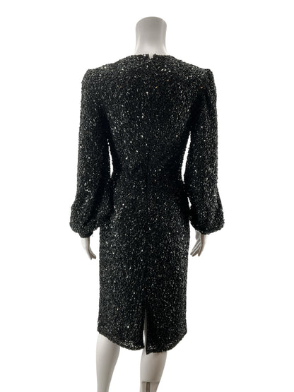 Ashley Lauren Black Sequin Long Sleeve Formal Cocktail Dress | Size 8