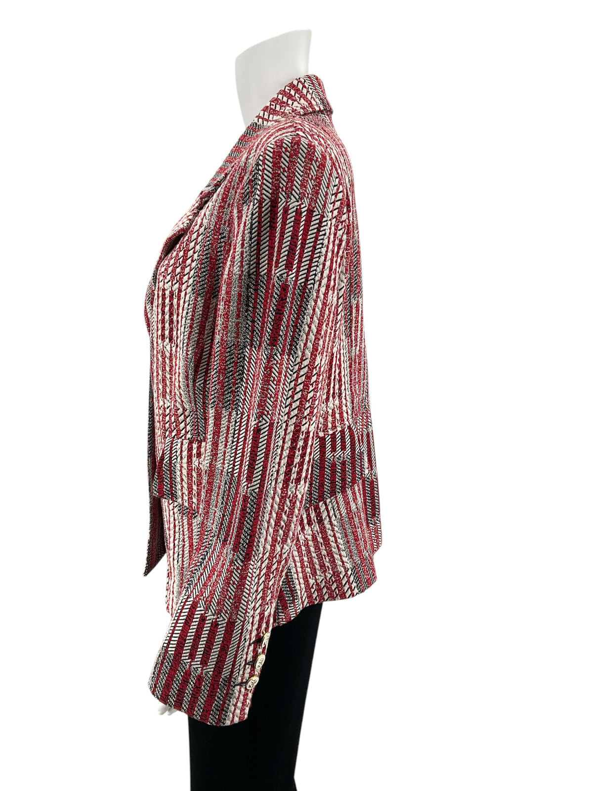 cabi Tuxedo Blazer Red Black White Stripe Boucle Jacket Size Large